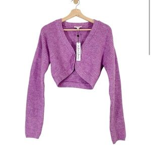 For Love & Lemons Wool EMERY Cropped Sweater Lilac new with Tags Cardigan